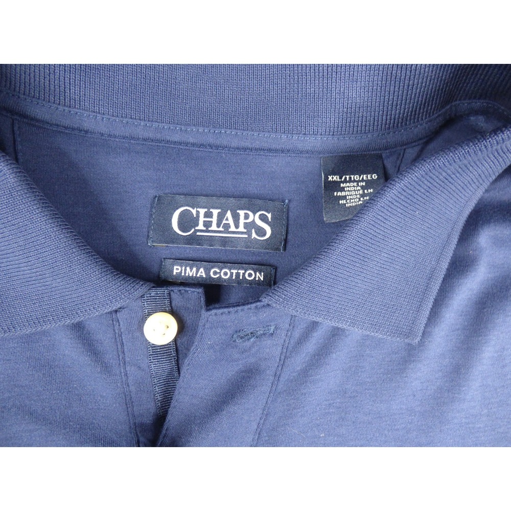 Chaps Mens XXL Pima Cotton Short Sleeve Polo Shirt Navy Blue Solid New - Picture 4 of 9